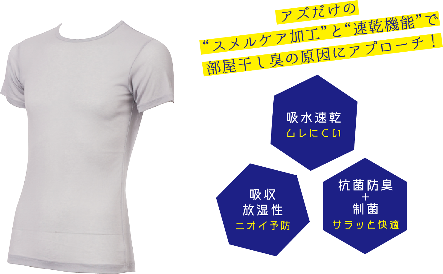 アズだけのスメルケア加工と速乾機能で部屋干し臭の原因にアプローチ