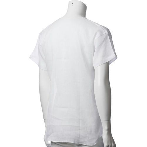 本製クレープ 麻１００％ 半袖全開シャツ