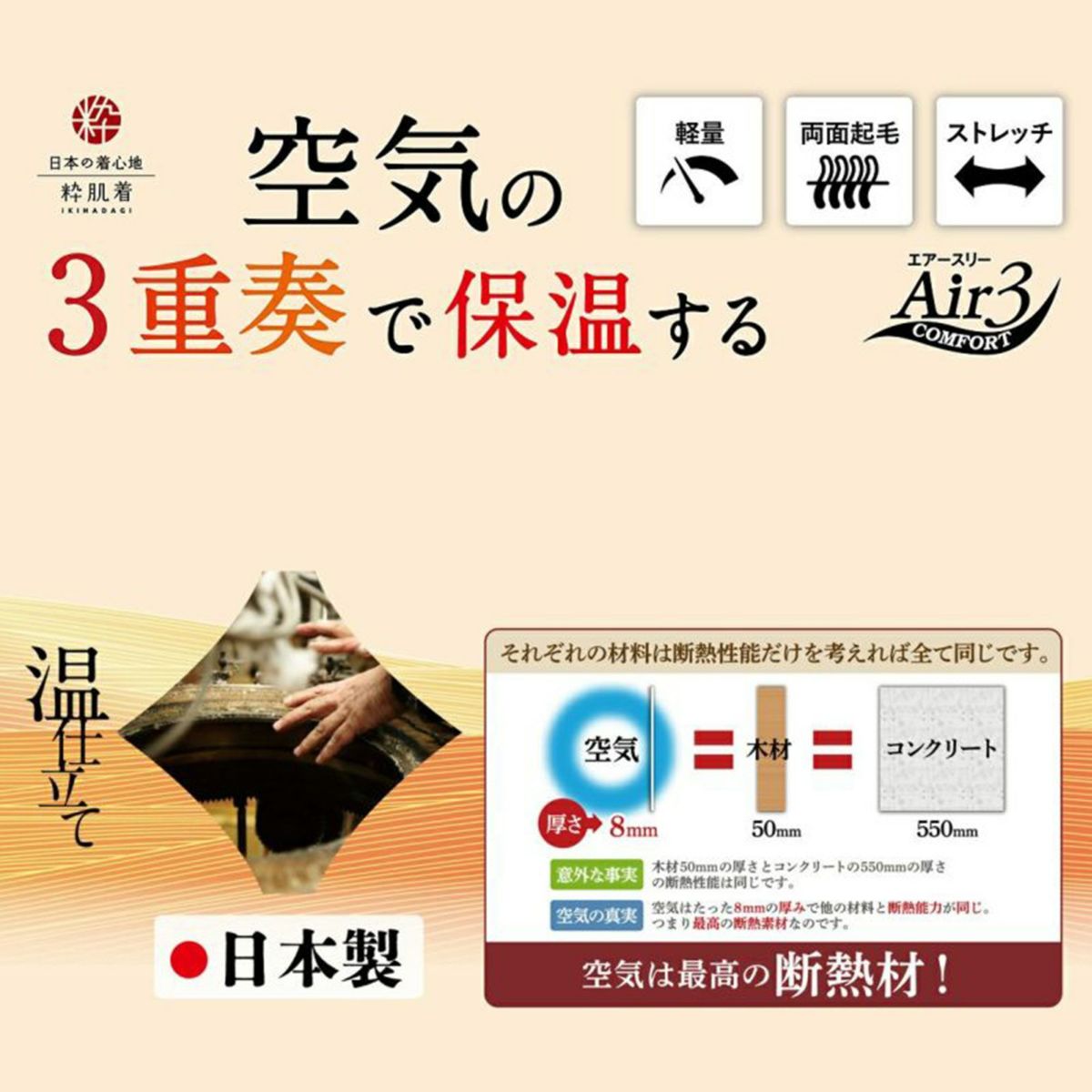 粋肌着 温仕立て V首スリーブレスシャツ