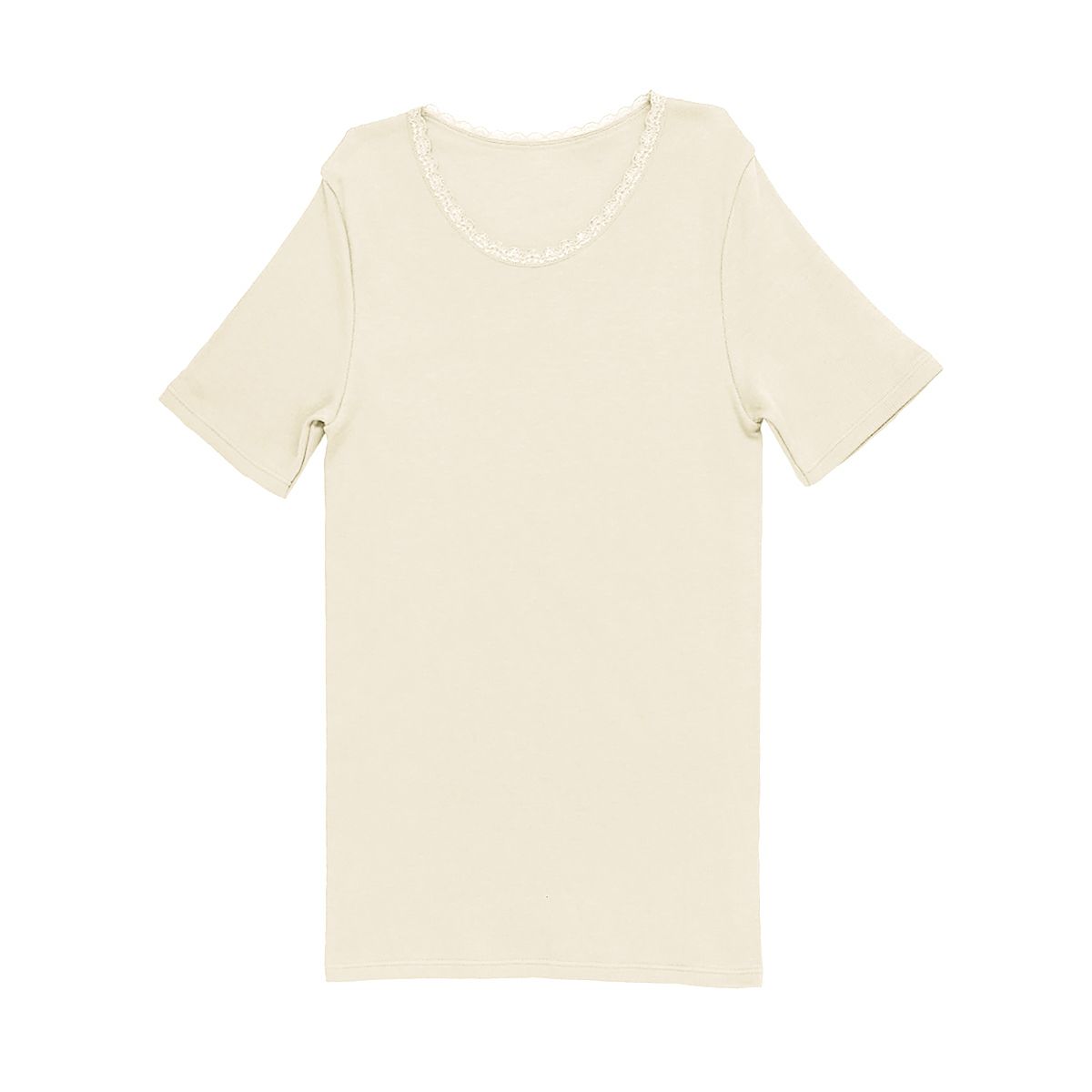 肌ごころ エイトロック編み レース付き 3分袖インナー