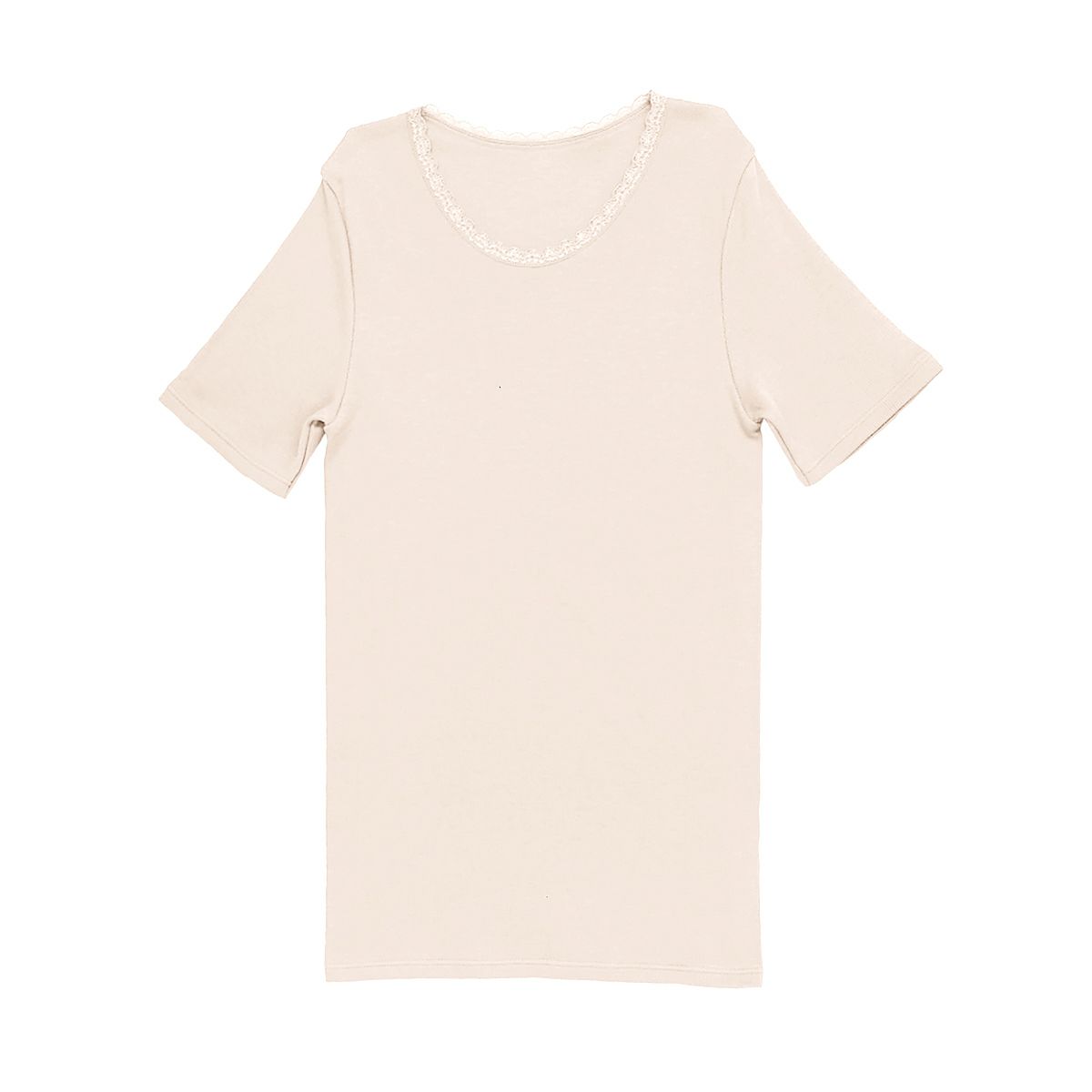 肌ごころ エイトロック編み レース付き 3分袖インナー