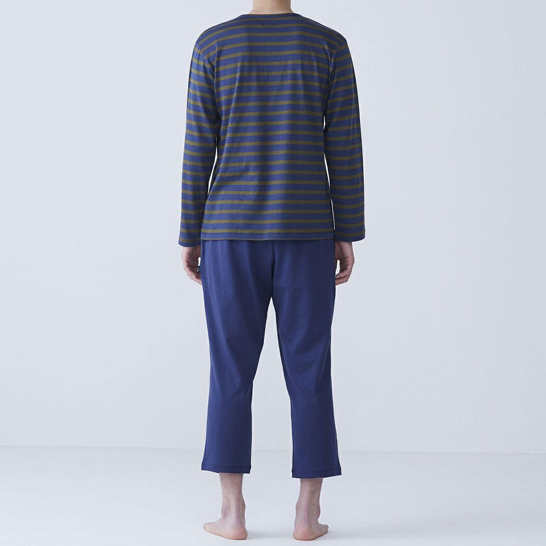 エポカ ウォモ コットンシルク長袖ボーダーヘンリーネックカットソー