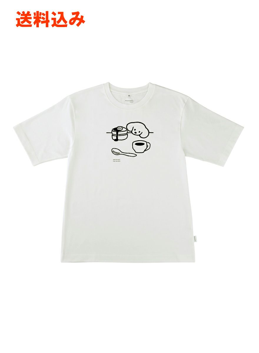 ビッグサイズシルエットTシャツ ケーキを見つめる犬モノトーン