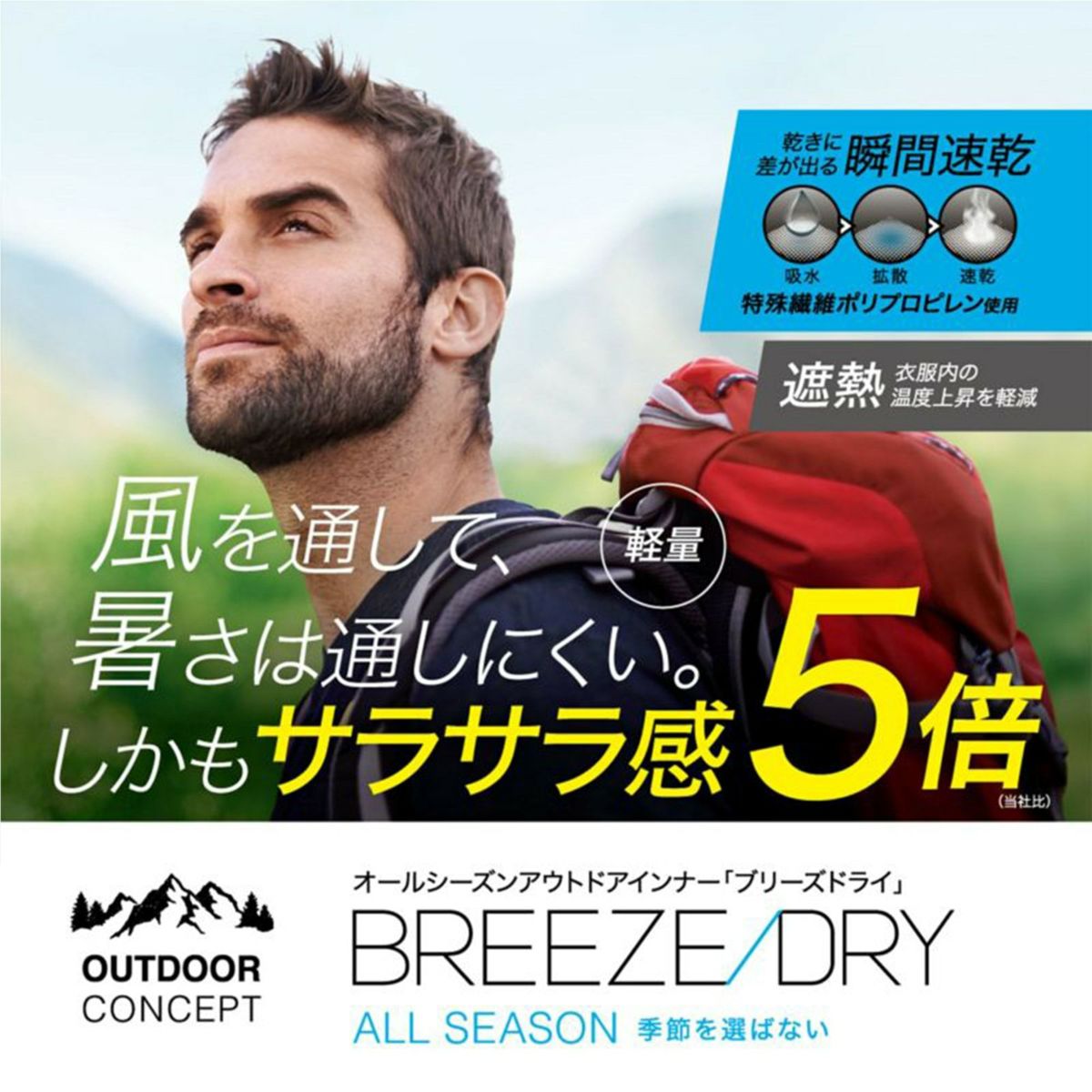 BREEZE/DRY メンズ プレーティング天竺 半袖V首シャツ