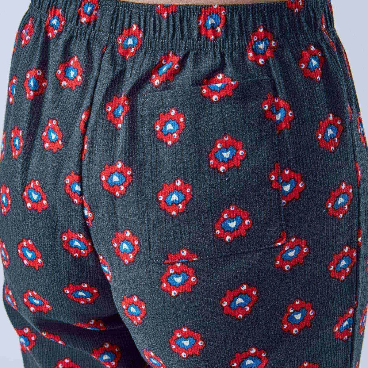 EXPO2025 レディース楊柳ステテコ ミャクミャク総柄小 ブラック