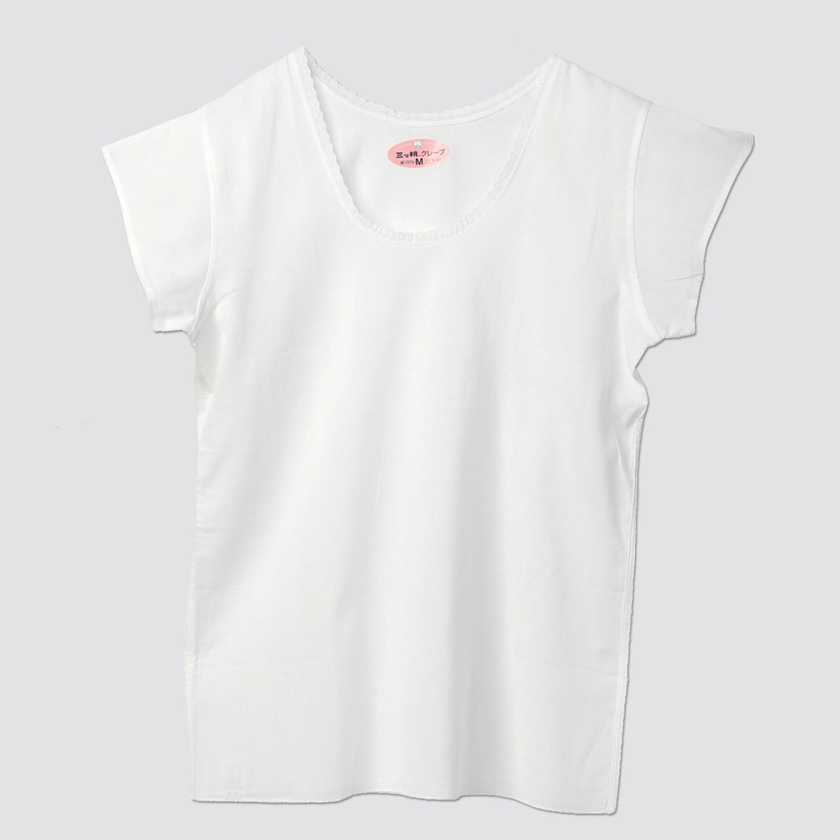 三つ桃クレープ綿100％ フレンチ袖Vネック
