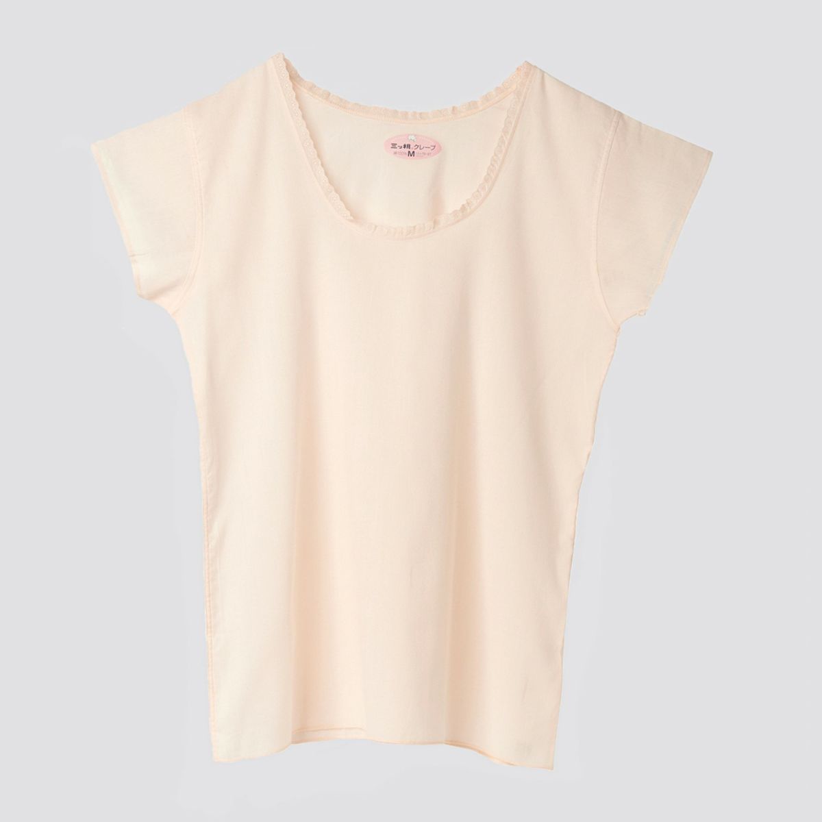 三つ桃クレープ綿100％ フレンチ袖Vネック