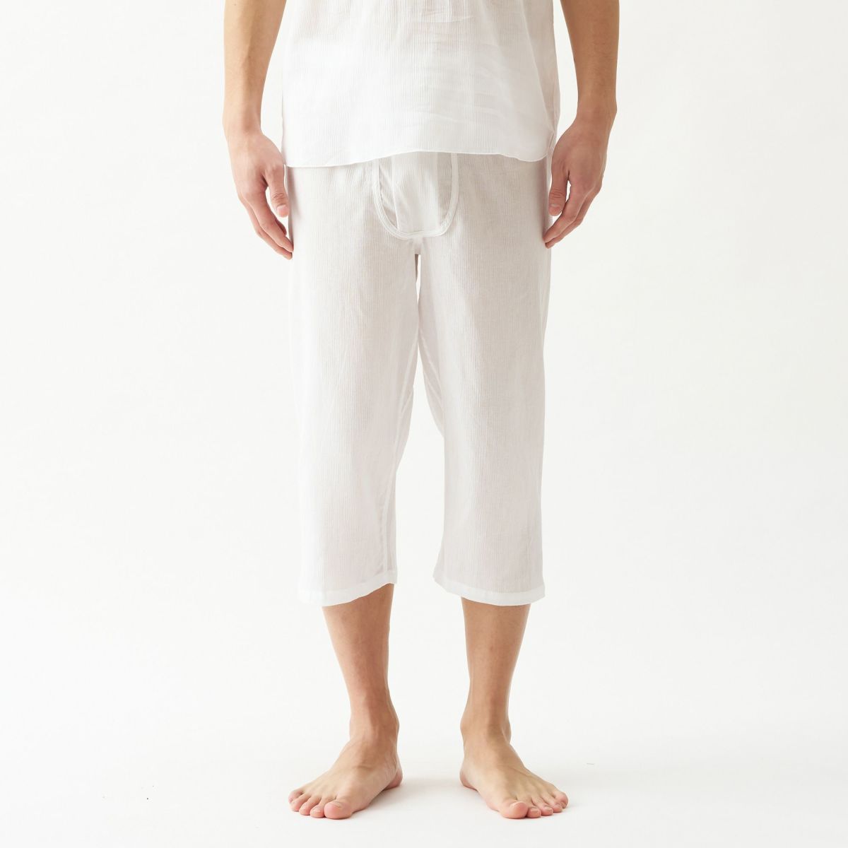 三つ桃クレープ 綿80％ 麻20％ 前開きロンパン