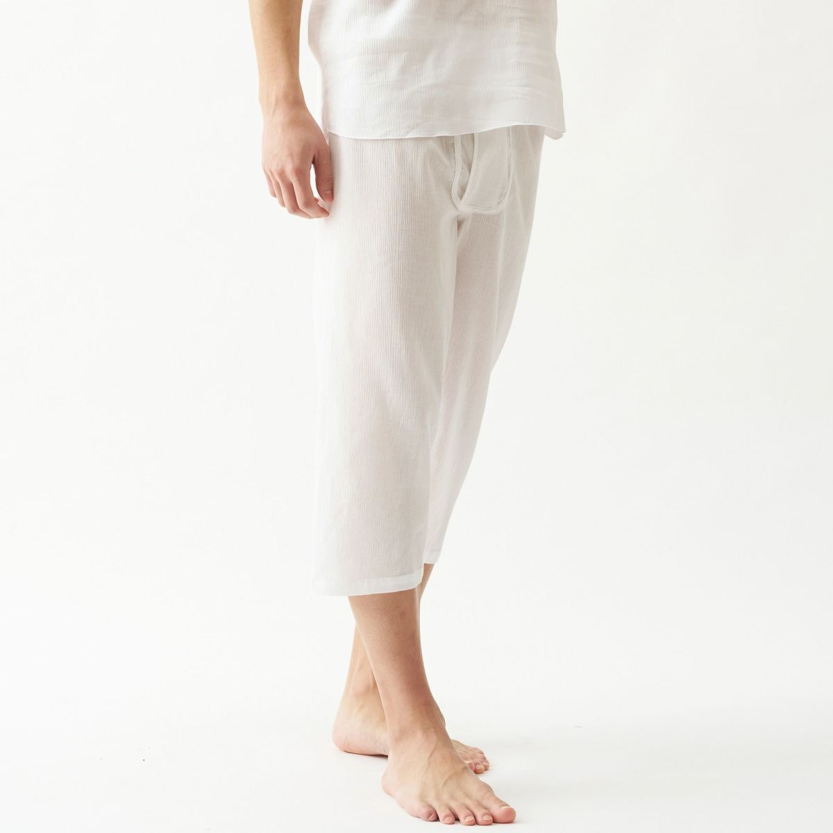 三つ桃クレープ 綿80％ 麻20％ 前開きロンパン